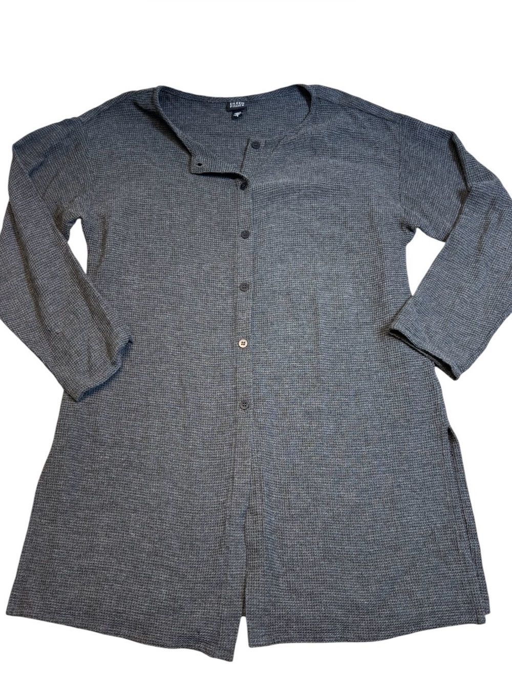 Eileen Fisher Gray Waffle Knit Tunic Shirt Jacket Small Organic Cotton EUC